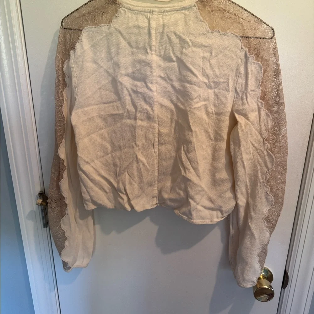 Free People Cream Blouse with Lace Sleeves